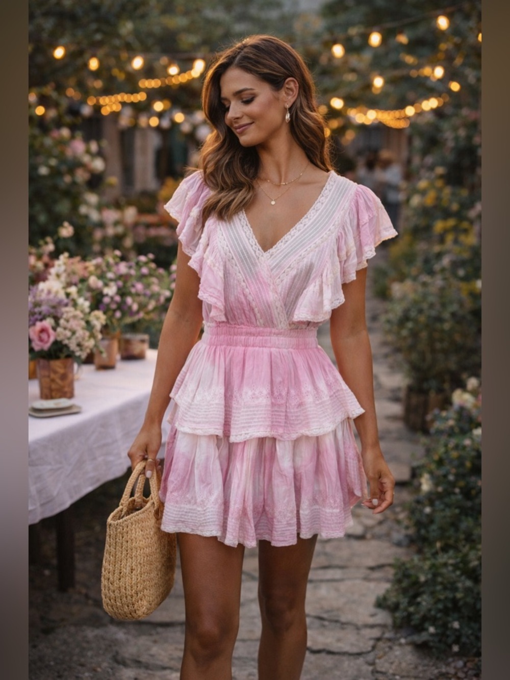 Loveshackfancy Gwen Pink Lace Mini Dress Xs Ruffle Boho Cottagecore